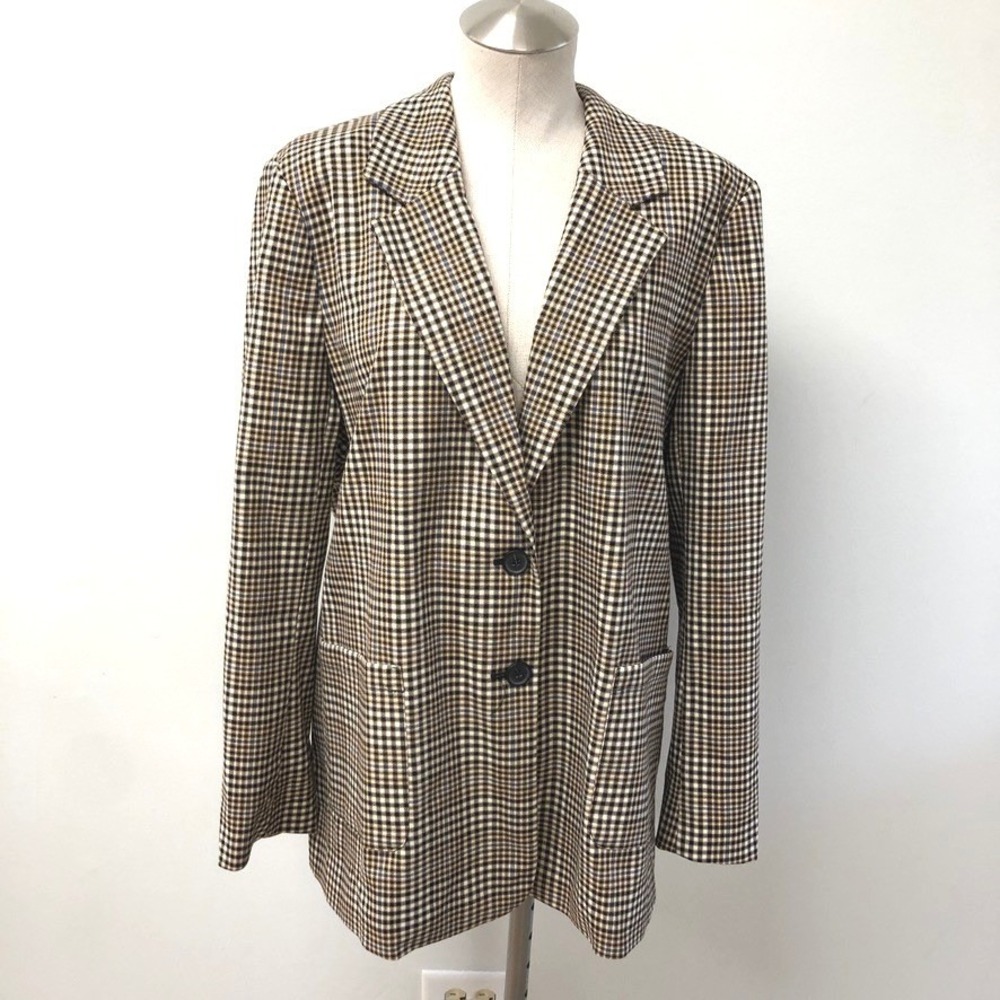 Treasure & Bond Blazer Womens XL Brown Plaid Two Button Notched Lapel‎ Preppy
